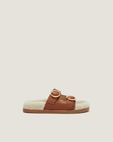 Yuki Tan Leather Flat Sandal - Odissì