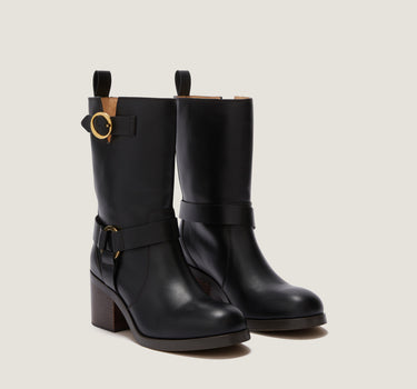 Hailey Black Leather Biker Boot