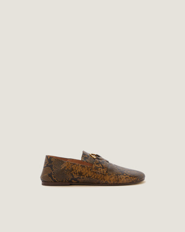 Kali Mustard Python-effect Leather Slipper - Odissì