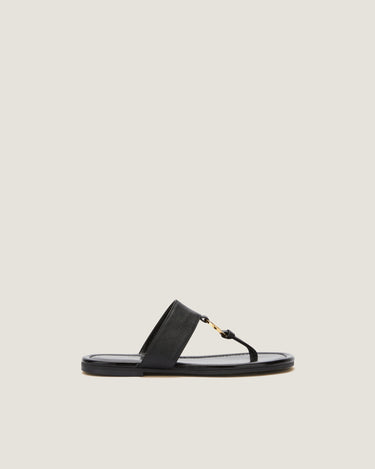 Olivia Black Leather Thong Sandal - Odissì