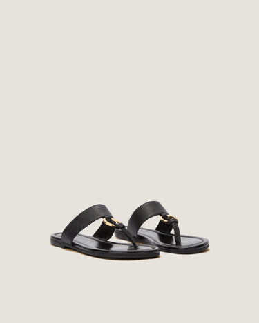 Olivia Black Leather Thong Sandal - Odissì - 2