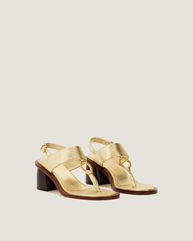 Olivia Gold Leather Thong Heel Sandal - Odissì - 2