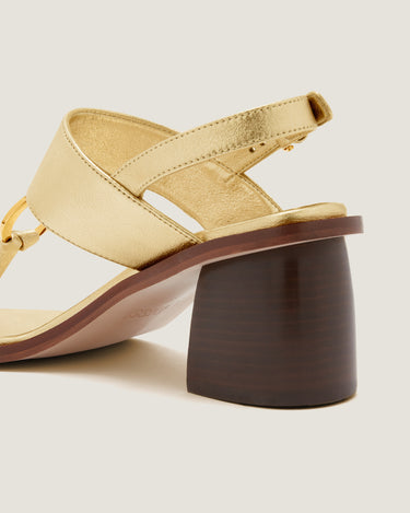 Olivia Gold Leather Thong Heel Sandal - Odissì - 3