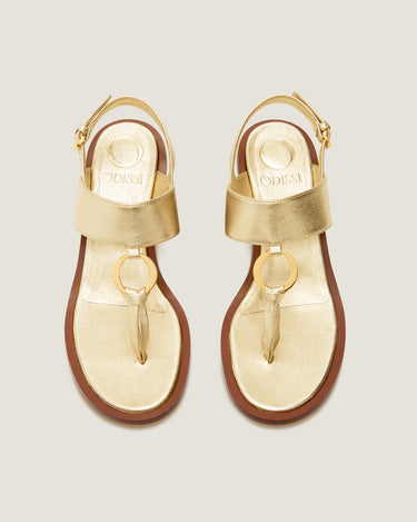 Olivia Gold Leather Thong Heel Sandal - Odissì - 4