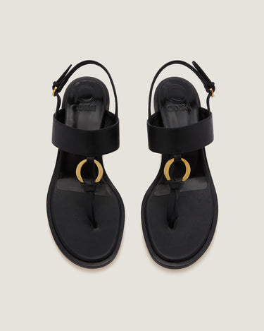 Olivia Black Leather Thong Heel Sandal - Odissì - 4