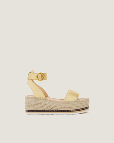 Lily Gold Leather Mid Wedge Espadrille - Odissì