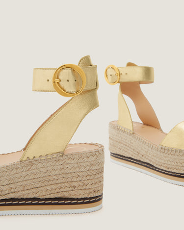 Lily Gold Leather Mid Wedge Espadrille - Odissì - 3