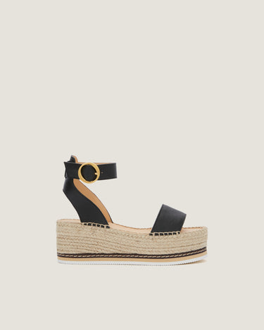 Lily Black Leather Mid Wedge Espadrille - Odissì