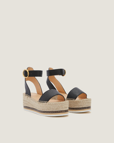 Lily Black Leather Mid Wedge Espadrille - Odissì - 2