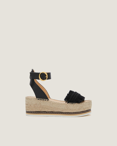 Lily Black Cotton Fringes Mid Wedge Espadrille - Odissì