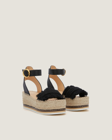 Lily Black Cotton Fringes Mid Wedge Espadrille - Odissì - 2