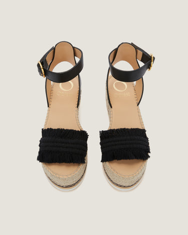 Lily Black Cotton Fringes Mid Wedge Espadrille - Odissì - 4