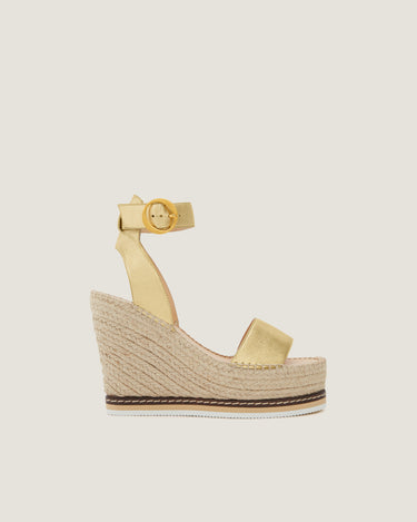 Lily Gold Leather High Wedge Espadrille - Odissì