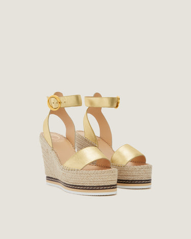 Lily Gold Leather High Wedge Espadrille - Odissì - 2