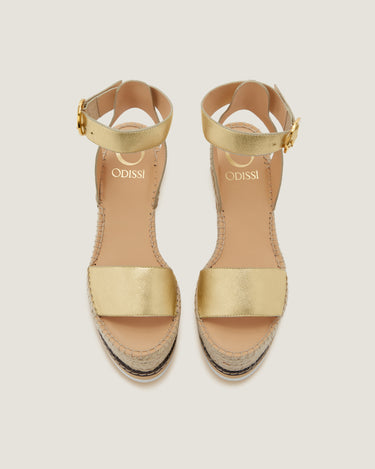 Lily Gold Leather High Wedge Espadrille - Odissì - 4