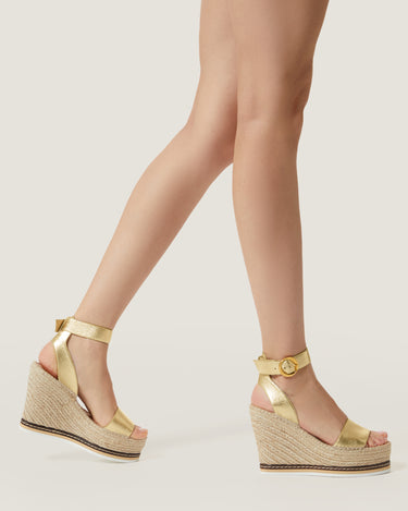 Lily Gold Leather High Wedge Espadrille - Odissì - 5