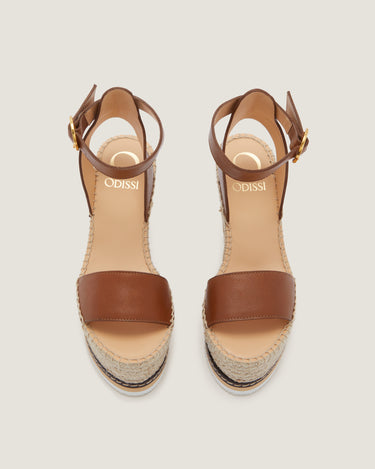 Lily Tan Leather High Wedge Espadrille - Odissì - 4