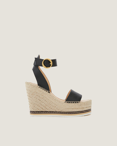 Lily Black Leather High Wedge Espadrille - Odissì