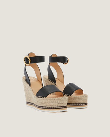 Lily Black Leather High Wedge Espadrille - Odissì - 2