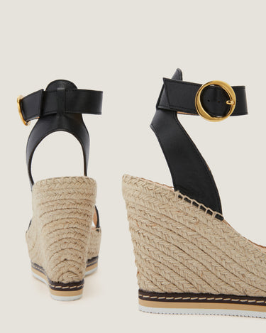 Lily Black Leather High Wedge Espadrille - Odissì - 3