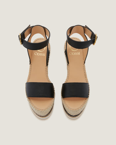 Lily Black Leather High Wedge Espadrille - Odissì - 4