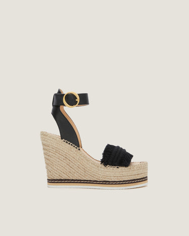 Lily Black Cotton Fringes High Wedge Espadrille - Odissì