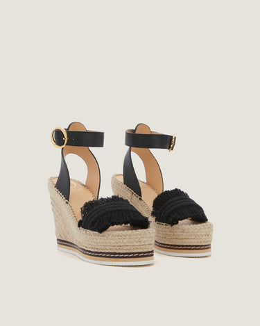 Lily Black Cotton Fringes High Wedge Espadrille - Odissì - 2