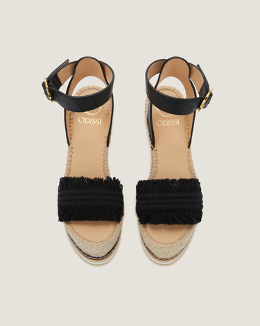 Lily Black Cotton Fringes High Wedge Espadrille - Odissì - 4