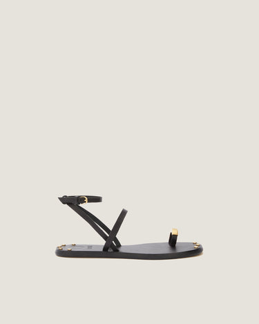 Fara Black Leather Flat Sandal - Odissì