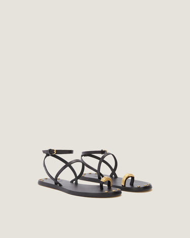 Fara Black Leather Flat Sandal - Odissì - 2