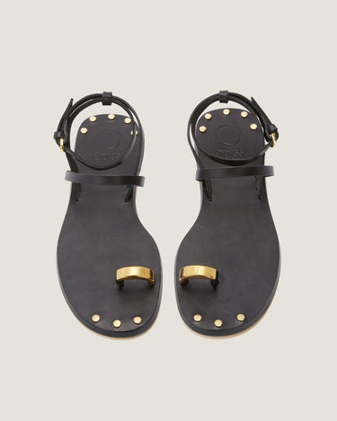 Fara Black Leather Flat Sandal - Odissì - 4