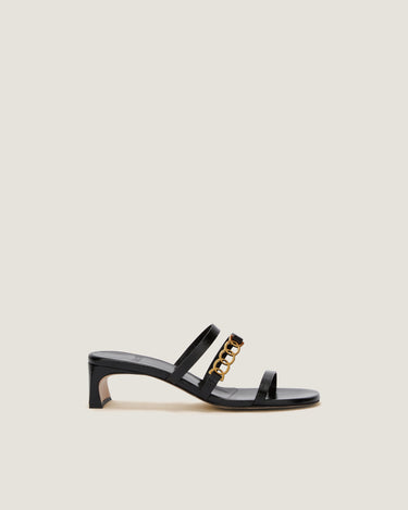 Juliet Black Leather Heel Sandal - Odissì