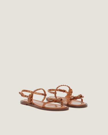 Jackie Tan Leather Flat Sandal - Odissì - 2