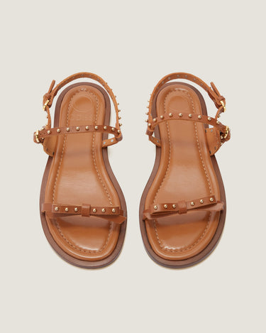 Jackie Tan Leather Flat Sandal - Odissì - 4