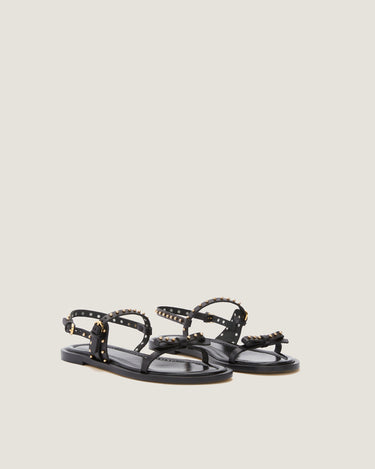 Jackie Black Leather Flat Sandal - Odissì - 2