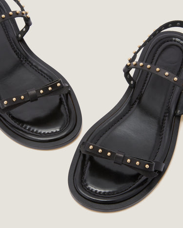 Jackie Black Leather Flat Sandal - Odissì - 3