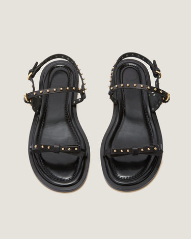 Jackie Black Leather Flat Sandal - Odissì - 4